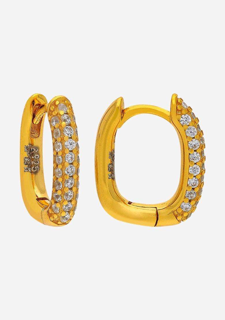 Zircon Kushals Gold-Plated Circular Hoop Earrings for Women | Stylish Party & Everyday Wear | Gift for Her - Indya