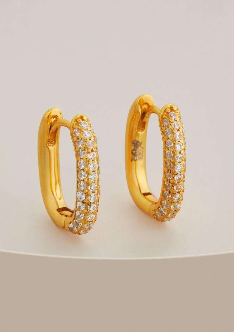 Zircon Kushals Gold-Plated Circular Hoop Earrings for Women | Stylish Party & Everyday Wear | Gift for Her - Indya