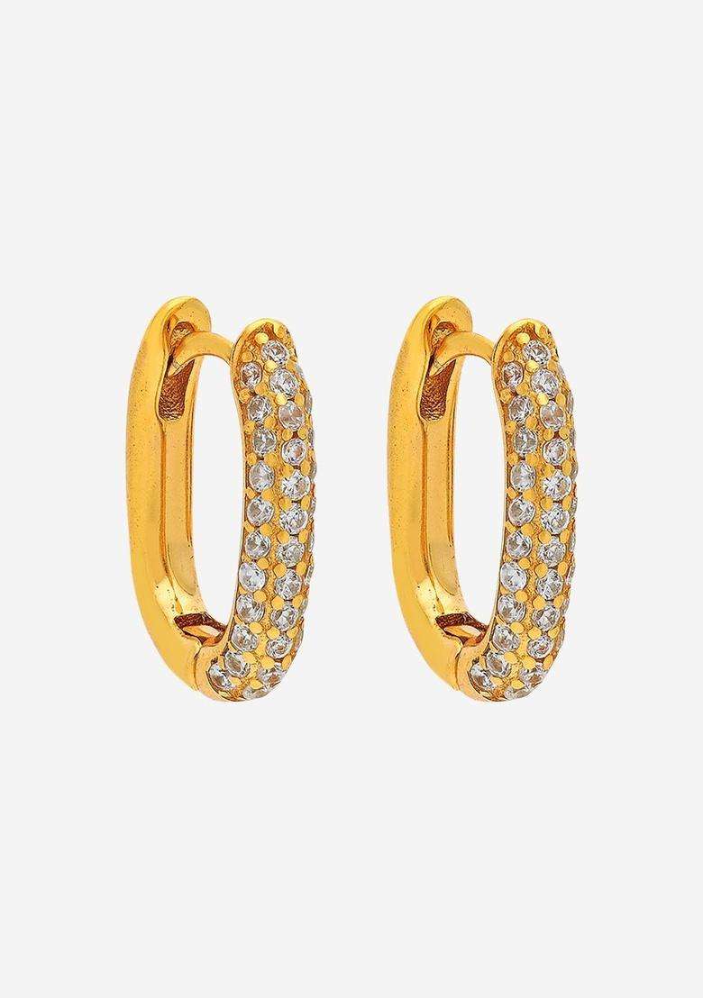 Zircon Kushals Gold-Plated Circular Hoop Earrings for Women | Stylish Party & Everyday Wear | Gift for Her - Indya