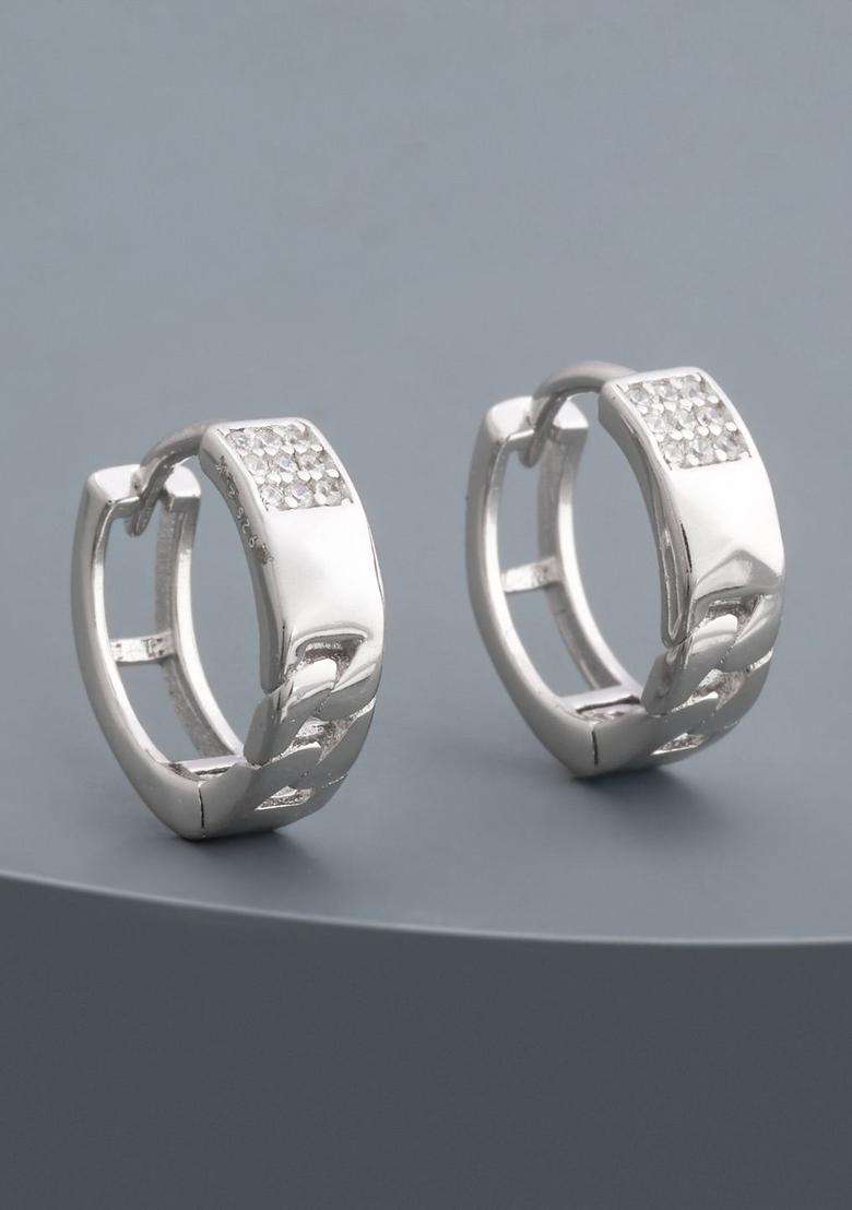 Zircon Rhodium Rhodium-Plated Circular Hoop Earrings for Women | Stylish Party & Everyday Wear | Gift for Her - Indya