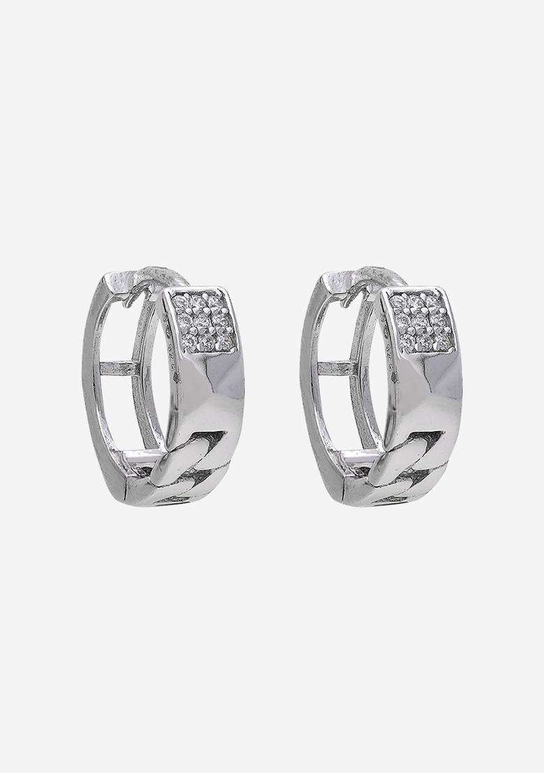 Zircon Rhodium Rhodium-Plated Circular Hoop Earrings for Women | Stylish Party & Everyday Wear | Gift for Her - Indya