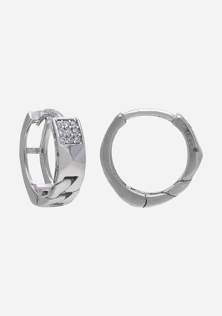 Zircon Rhodium Rhodium-Plated Circular Hoop Earrings for Women | Stylish Party & Everyday Wear | Gift for Her - Indya
