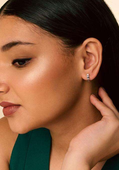 Zircon Rhodium Rhodium-Plated Circular Hoop Earrings for Women | Stylish Party & Everyday Wear | Gift for Her