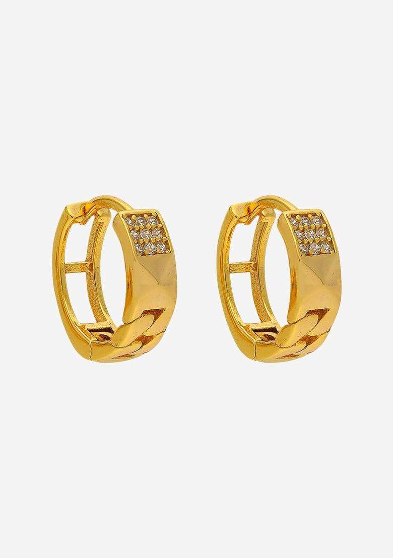 Zircon Kushals Gold-Plated Circular Hoop Earrings for Women | Stylish Party & Everyday Wear | Gift for Her - Indya