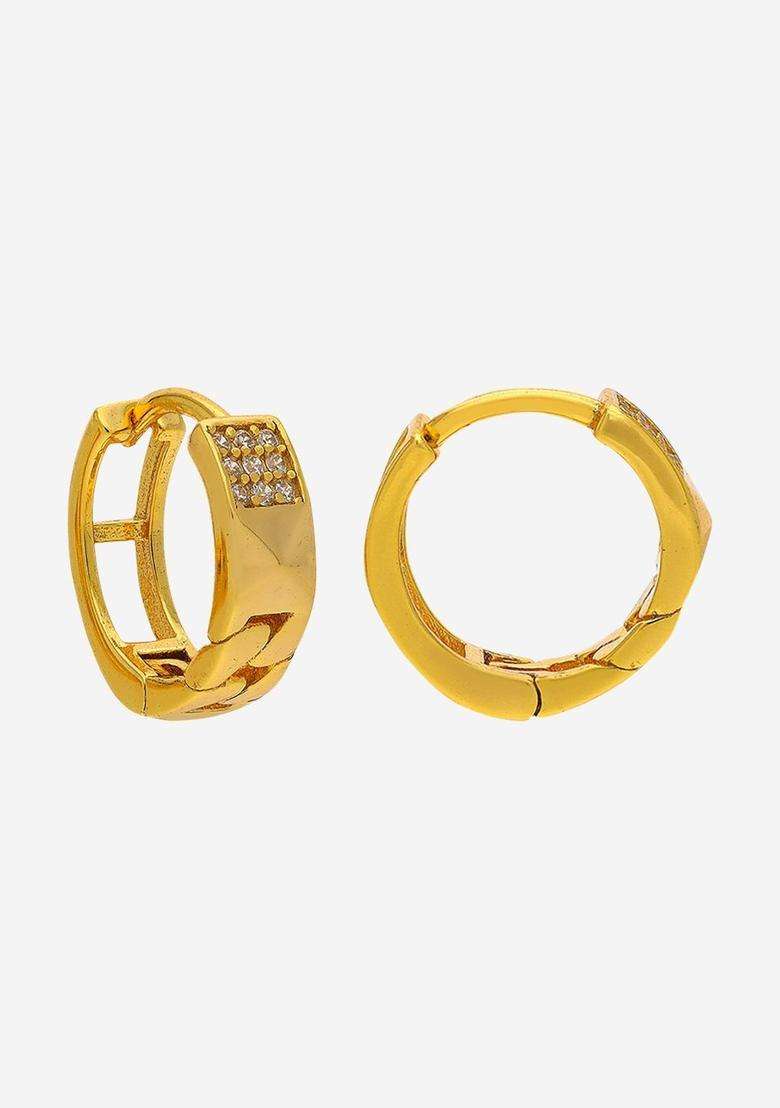 Zircon Kushals Gold-Plated Circular Hoop Earrings for Women | Stylish Party & Everyday Wear | Gift for Her - Indya