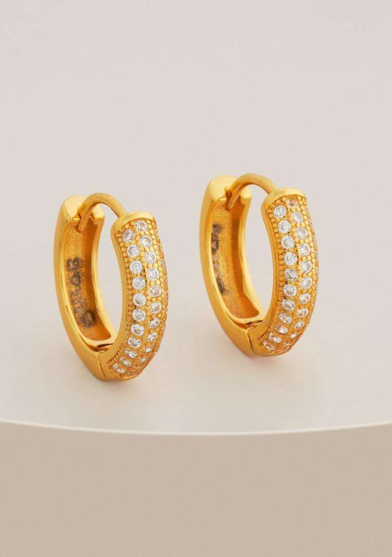 Zircon Kushals Gold-Plated Circular Hoop Earrings for Women | Stylish Party & Everyday Wear | Gift for Her - Indya