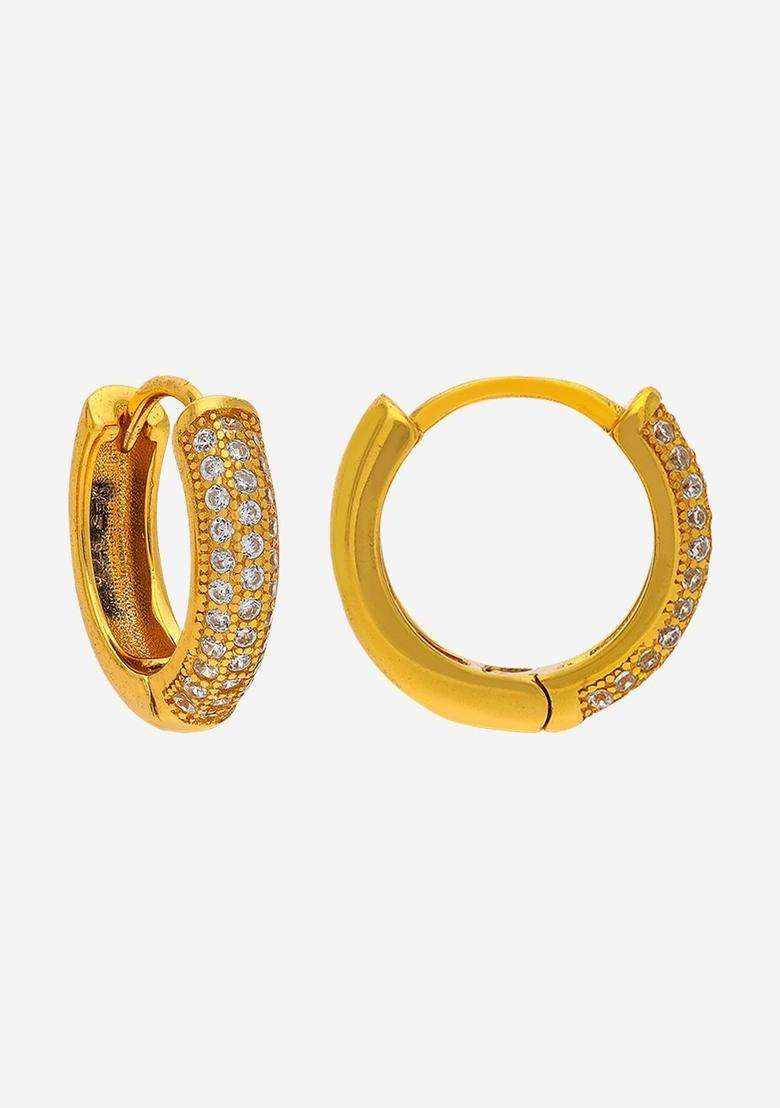 Zircon Kushals Gold-Plated Circular Hoop Earrings for Women | Stylish Party & Everyday Wear | Gift for Her - Indya