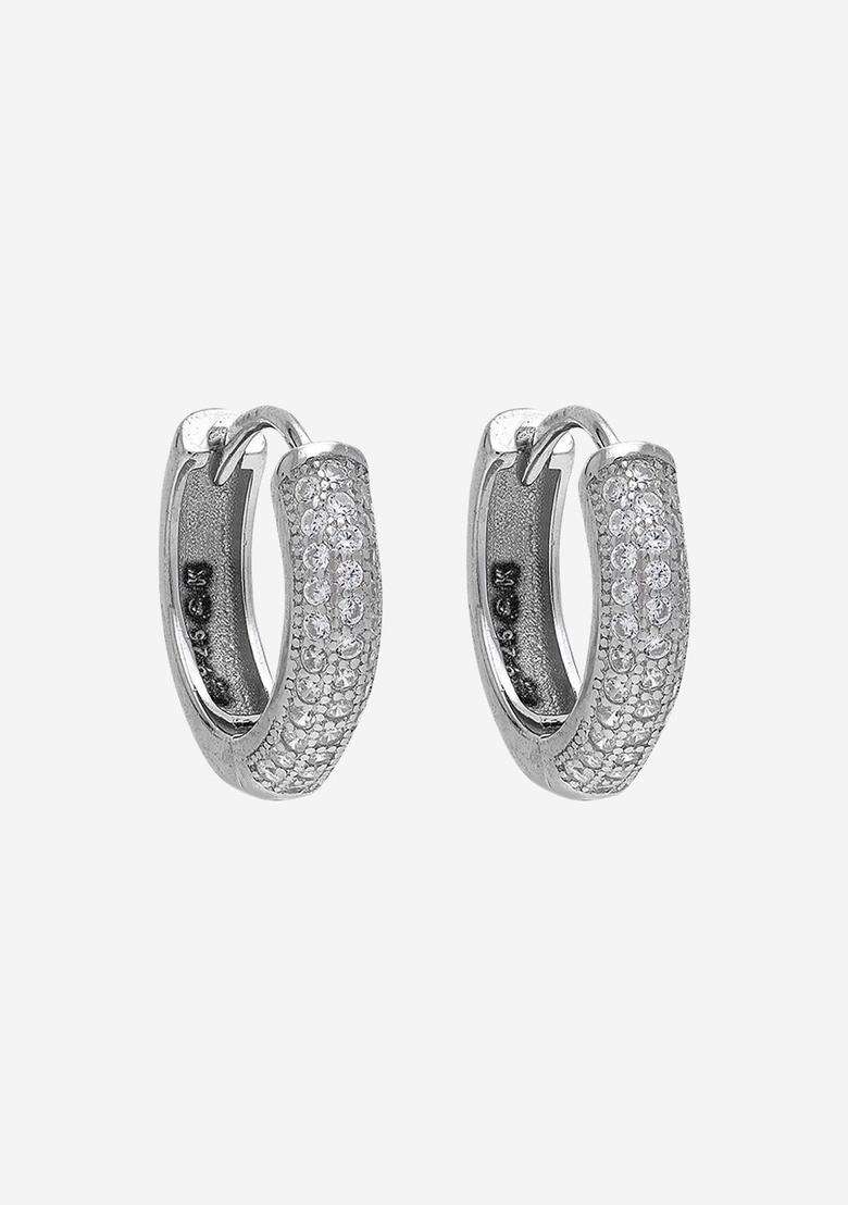 Zircon Rhodium Rhodium-Plated Circular Hoop Earrings for Women | Stylish Party & Everyday Wear | Gift for Her - Indya