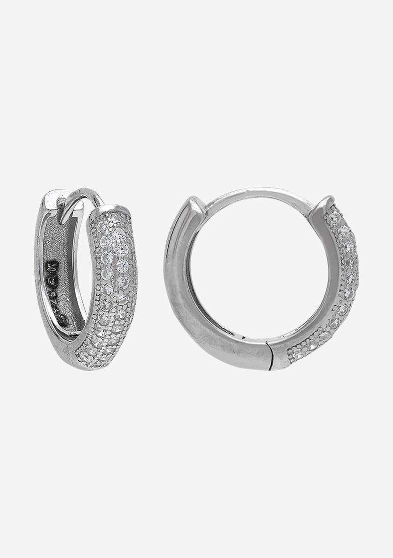 Zircon Rhodium Rhodium-Plated Circular Hoop Earrings for Women | Stylish Party & Everyday Wear | Gift for Her - Indya