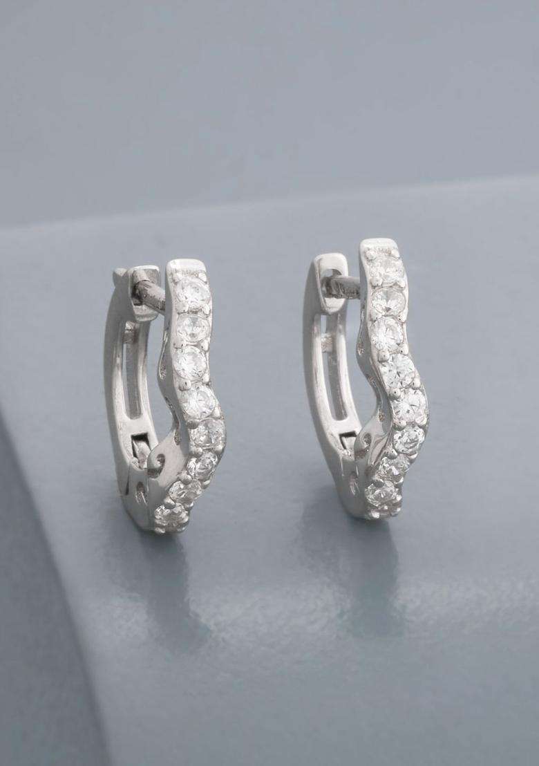 Zircon Rhodium Rhodium-Plated Circular Hoop Earrings for Women | Stylish Party & Everyday Wear | Gift for Her - Indya