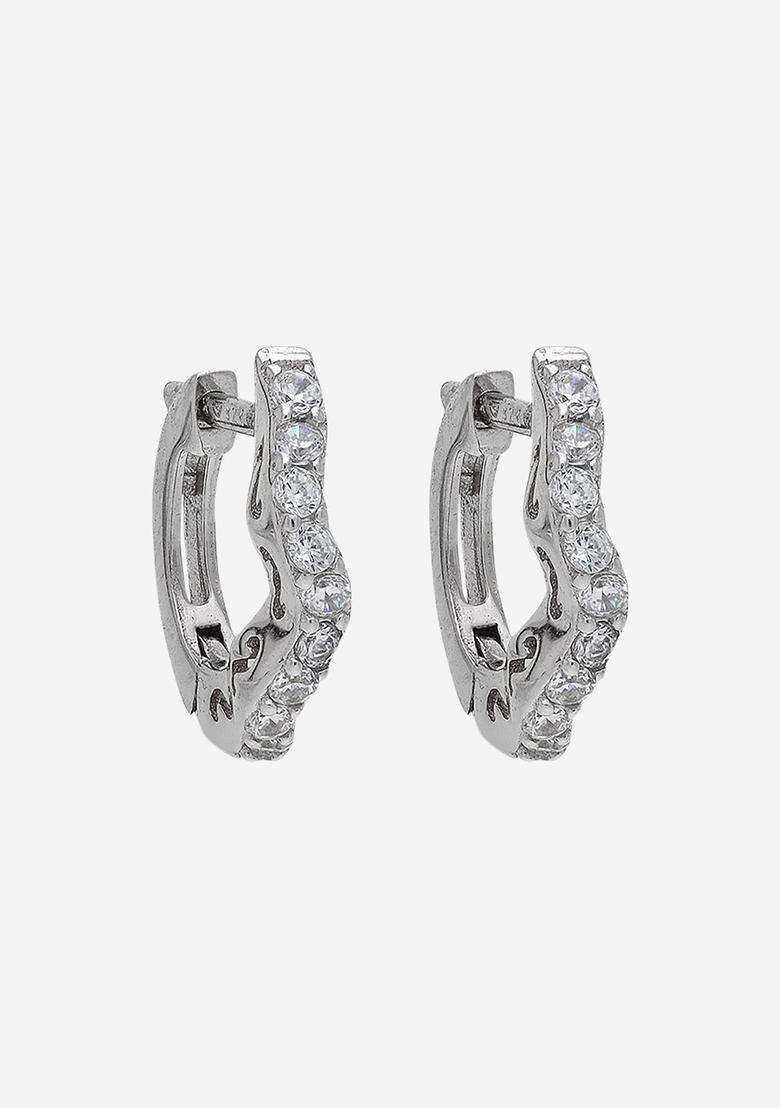 Zircon Rhodium Rhodium-Plated Circular Hoop Earrings for Women | Stylish Party & Everyday Wear | Gift for Her - Indya