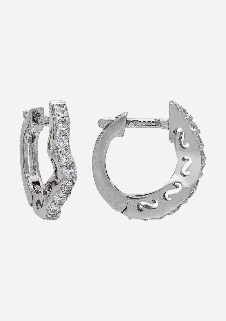 Zircon Rhodium Rhodium-Plated Circular Hoop Earrings for Women | Stylish Party & Everyday Wear | Gift for Her - Indya