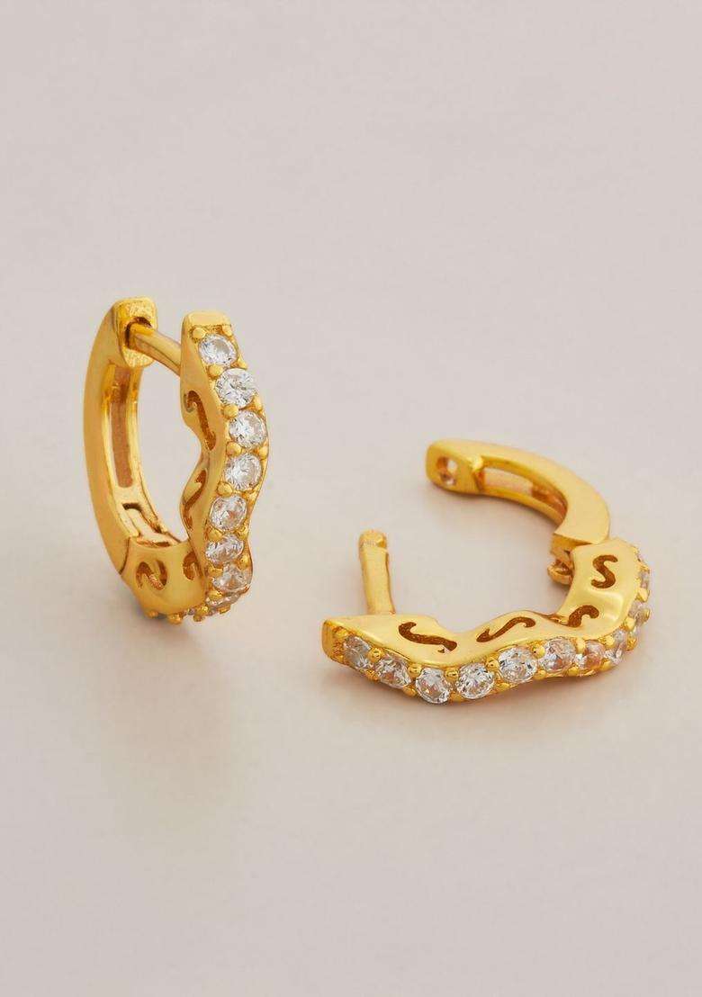 Zircon Kushals Gold-Plated Circular Hoop Earrings for Women | Stylish Party & Everyday Wear | Gift for Her - Indya