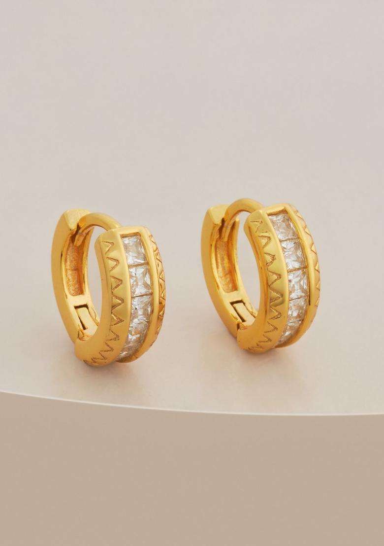 Zircon Kushals Gold-Plated Circular Hoop Earrings for Women | Stylish Party & Everyday Wear | Gift for Her - Indya