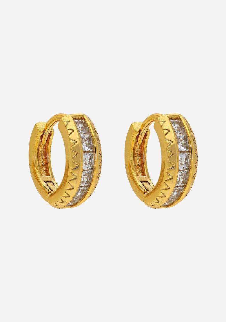 Zircon Kushals Gold-Plated Circular Hoop Earrings for Women | Stylish Party & Everyday Wear | Gift for Her - Indya