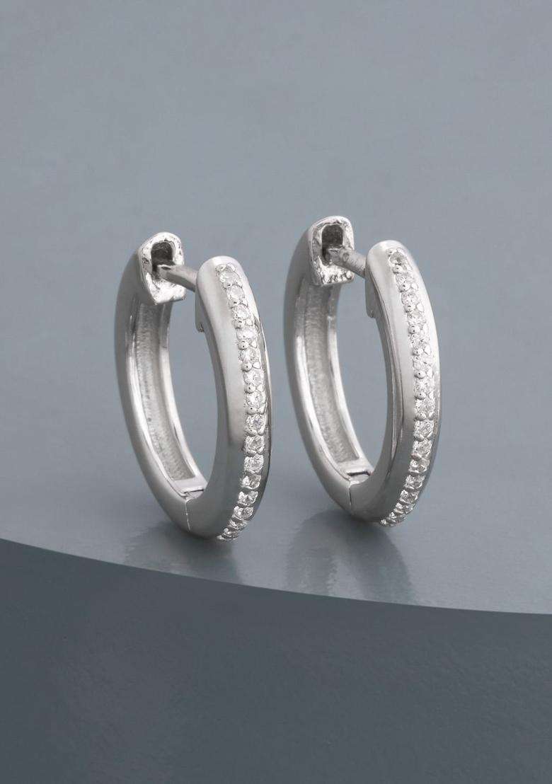 Zircon Rhodium Rhodium-Plated Circular Hoop Earrings for Women | Stylish Party & Everyday Wear | Gift for Her - Indya