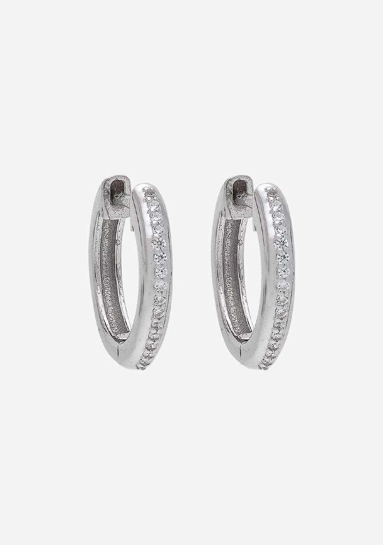 Zircon Rhodium Rhodium-Plated Circular Hoop Earrings for Women | Stylish Party & Everyday Wear | Gift for Her - Indya