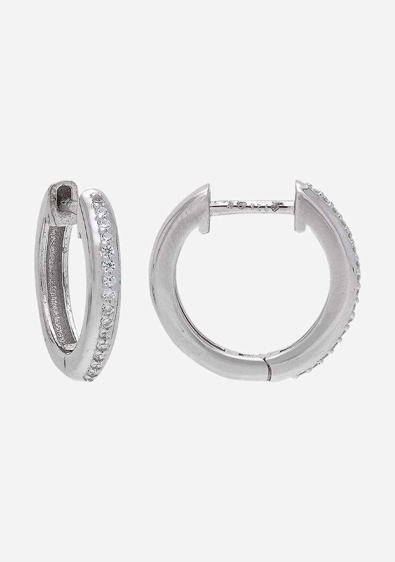 Zircon Rhodium Rhodium-Plated Circular Hoop Earrings for Women | Stylish Party & Everyday Wear | Gift for Her - Indya