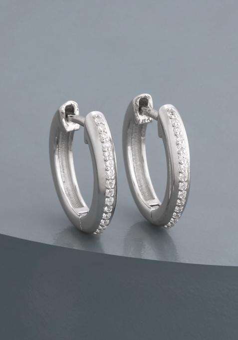Zircon Rhodium Rhodium-Plated Circular Hoop Earrings for Women | Stylish Party & Everyday Wear | Gift for Her