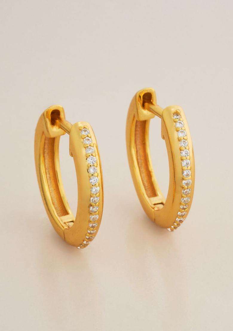 Zircon Kushals Gold-Plated Circular Hoop Earrings for Women | Stylish Party & Everyday Wear | Gift for Her - Indya