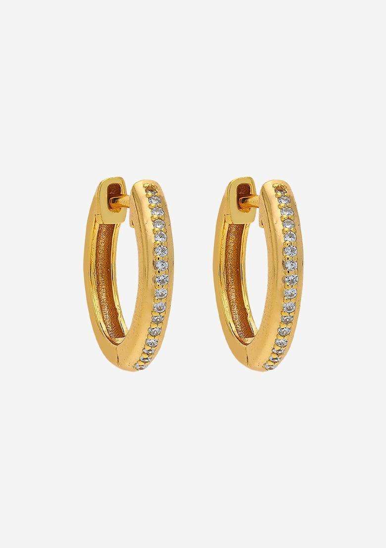 Zircon Kushals Gold-Plated Circular Hoop Earrings for Women | Stylish Party & Everyday Wear | Gift for Her - Indya