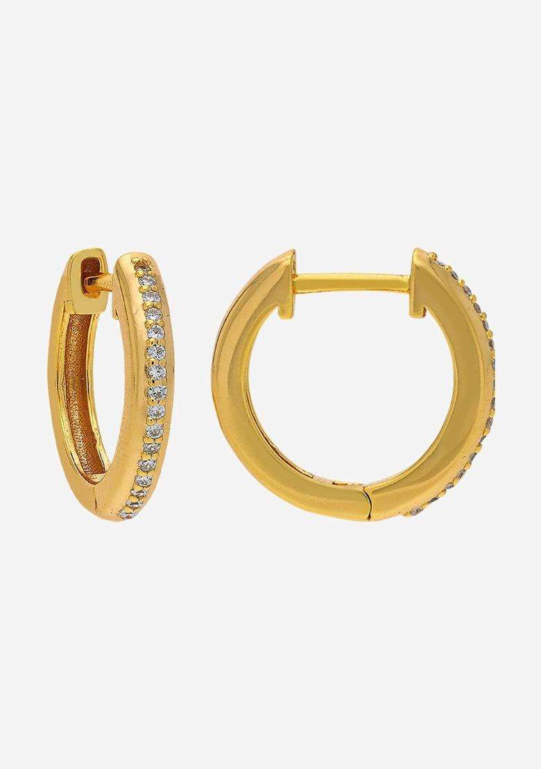 Zircon Kushals Gold-Plated Circular Hoop Earrings for Women | Stylish Party & Everyday Wear | Gift for Her - Indya