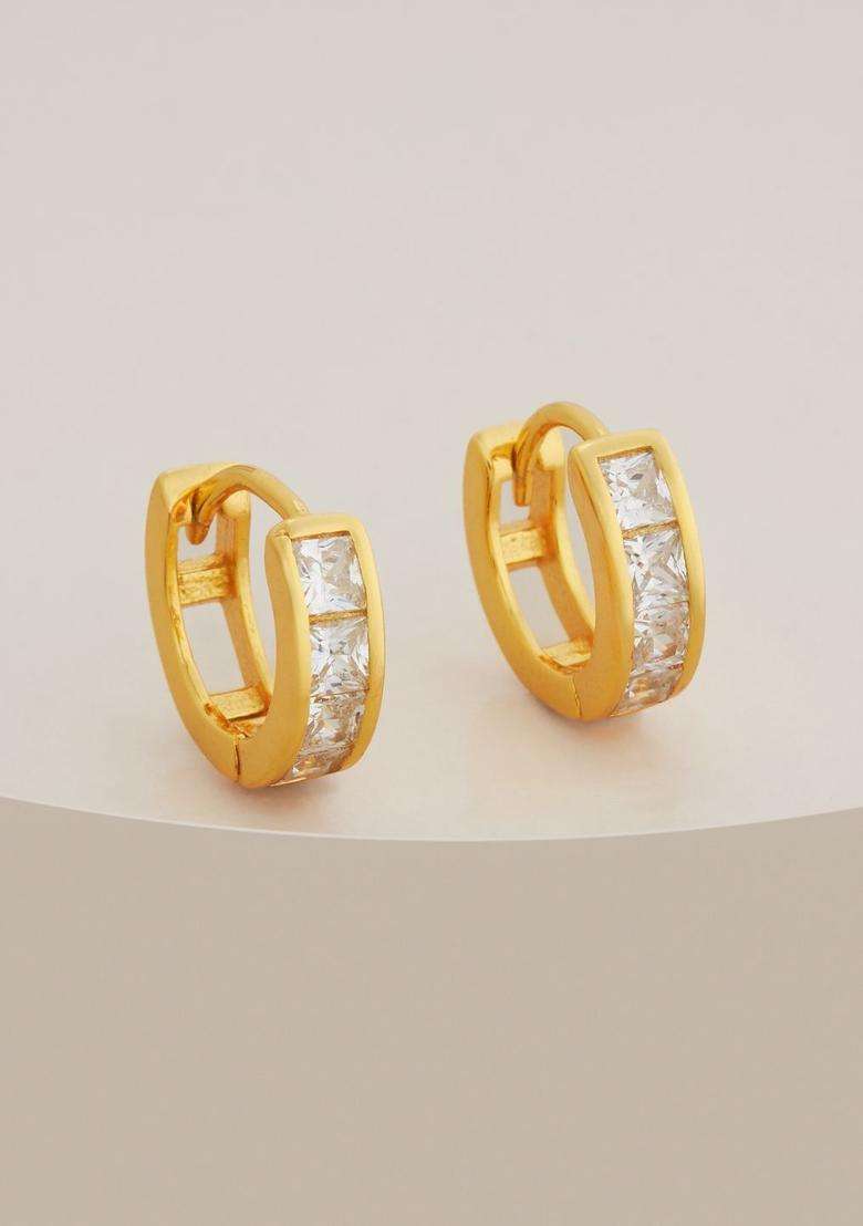 Zircon Kushals Gold-Plated Circular Hoop Earrings for Women | Stylish Party & Everyday Wear | Gift for Her - Indya