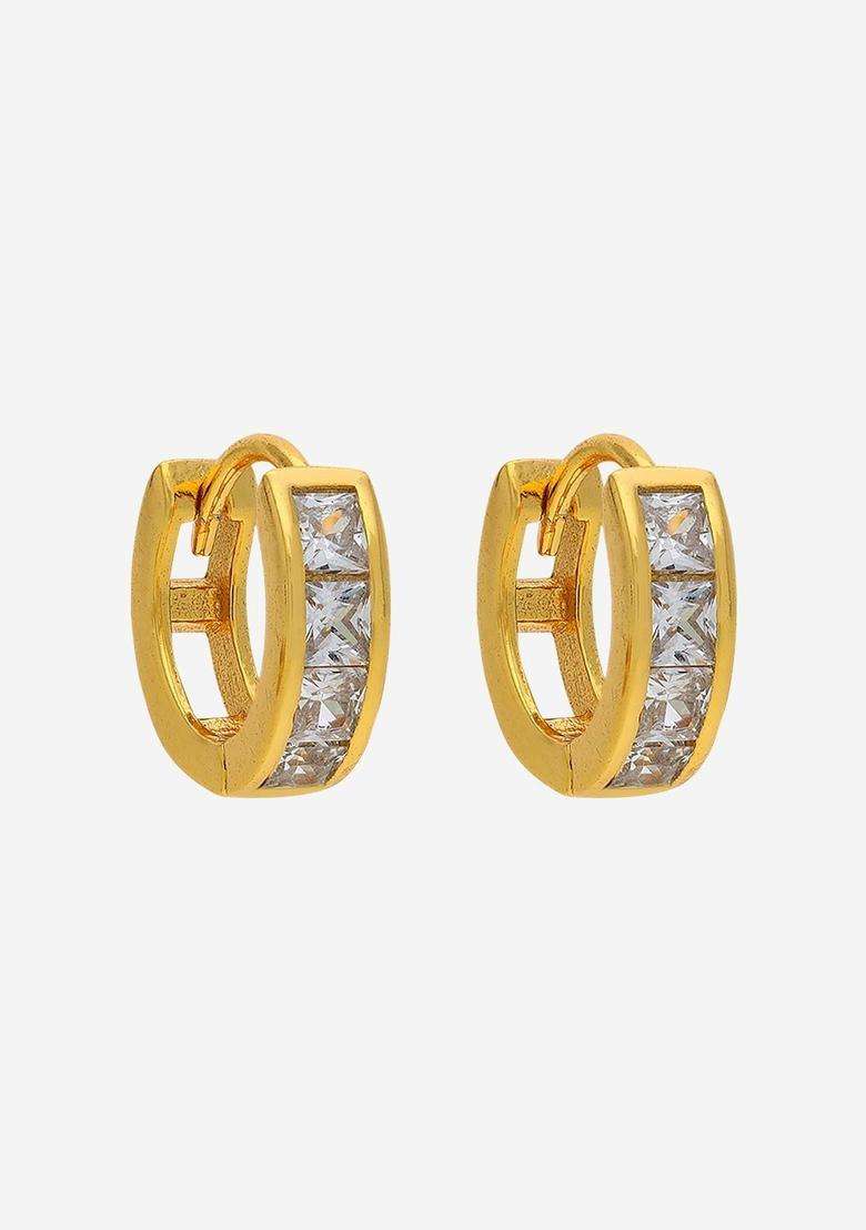Zircon Kushals Gold-Plated Circular Hoop Earrings for Women | Stylish Party & Everyday Wear | Gift for Her - Indya
