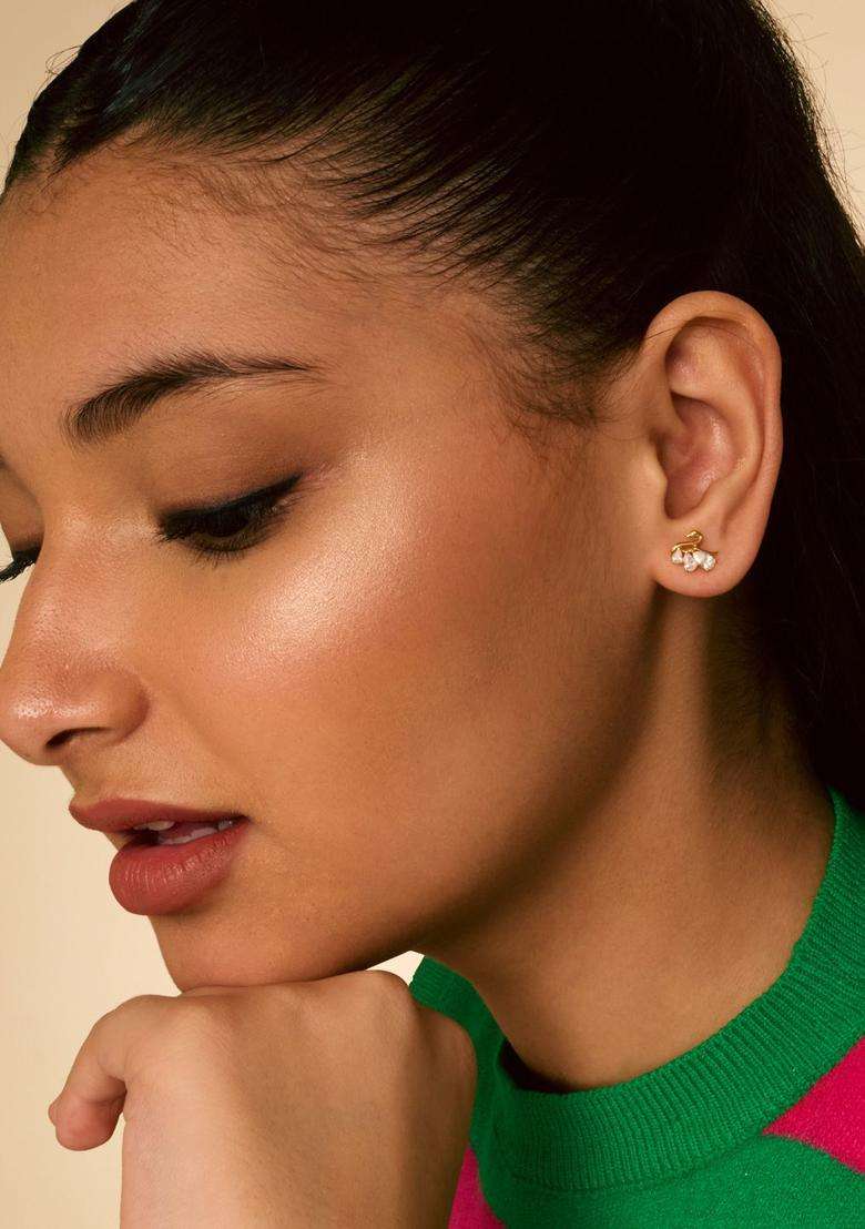 Gold-Plated Classic Studs Earrings with Zircon for Women | Stylish Party & Everyday Wear | Gift for Her - Indya