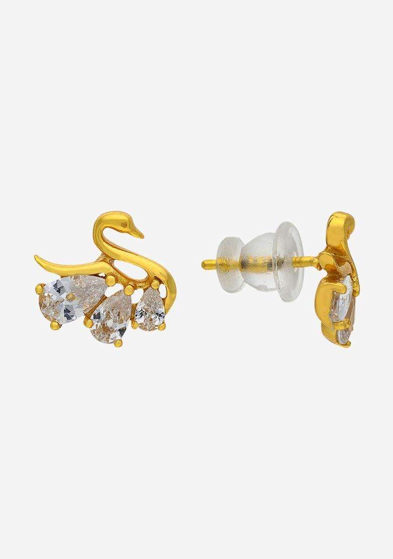 Gold-Plated Classic Studs Earrings with Zircon for Women | Stylish Party & Everyday Wear | Gift for Her - Indya