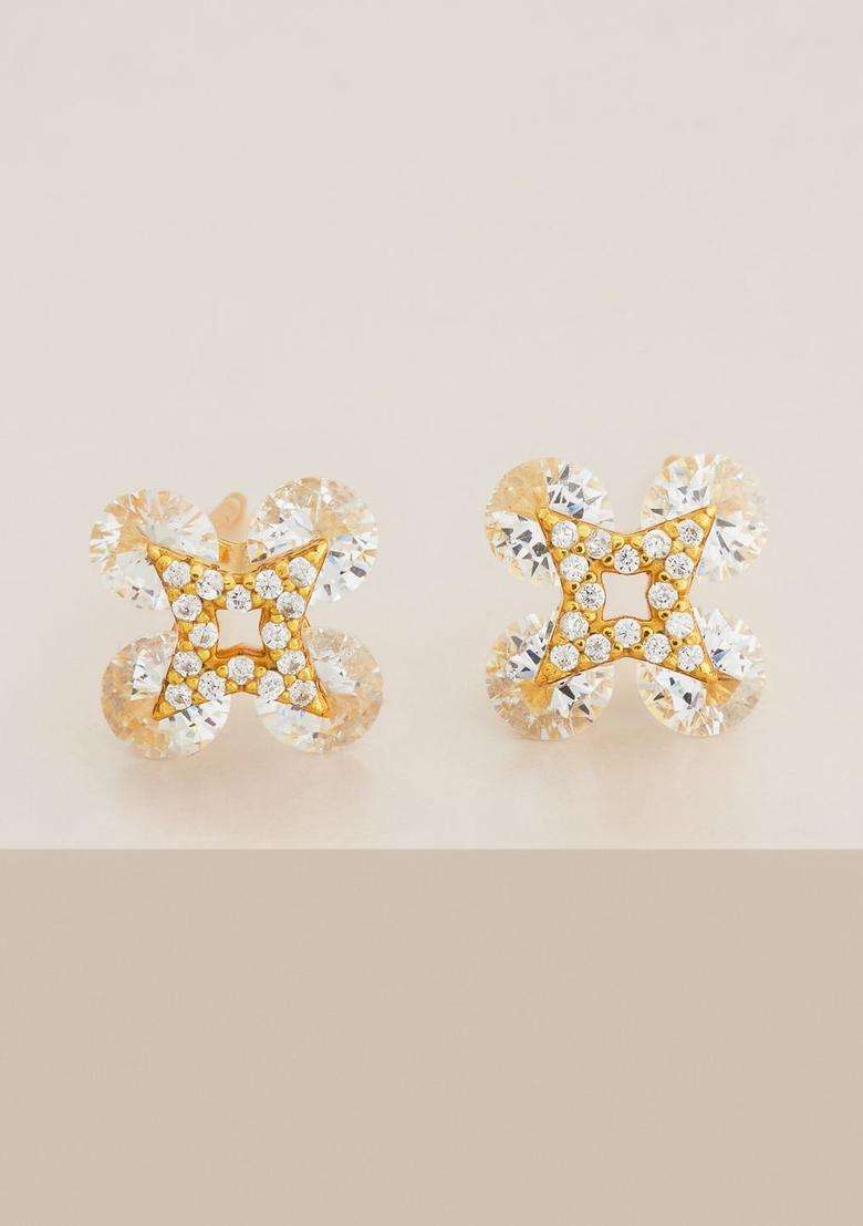 Zircon Kushals Gold-Plated Studs for Women | Stylish Party & Everyday Wear | Gift for Her - Indya
