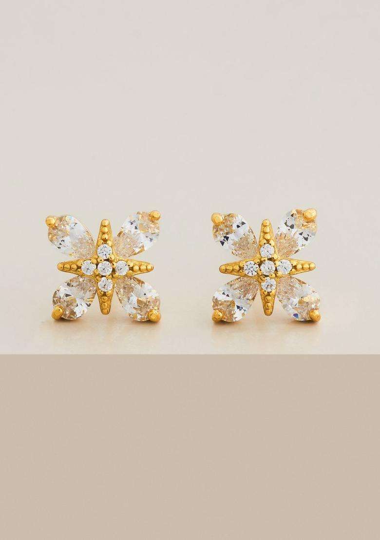 Zircon Kushals Gold-Plated Studs for Women | Stylish Party & Everyday Wear | Gift for Her - Indya
