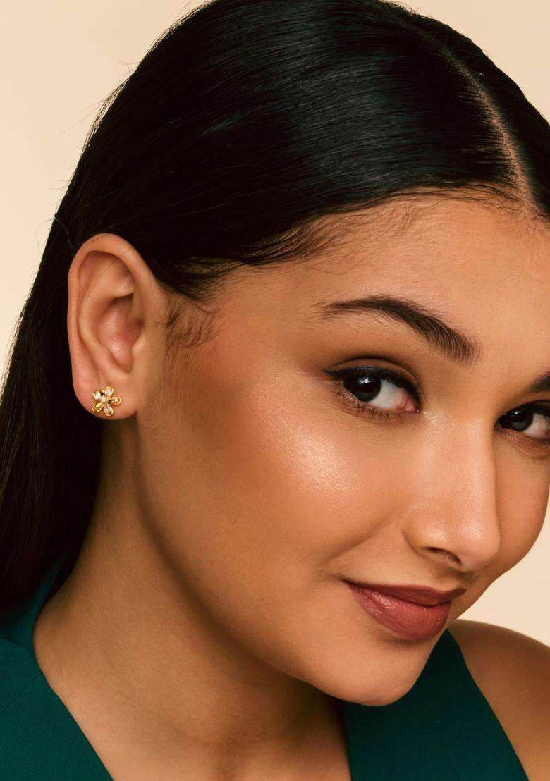 Zircon Kushals Gold-Plated Studs for Women | Stylish Party & Everyday Wear | Gift for Her - Indya