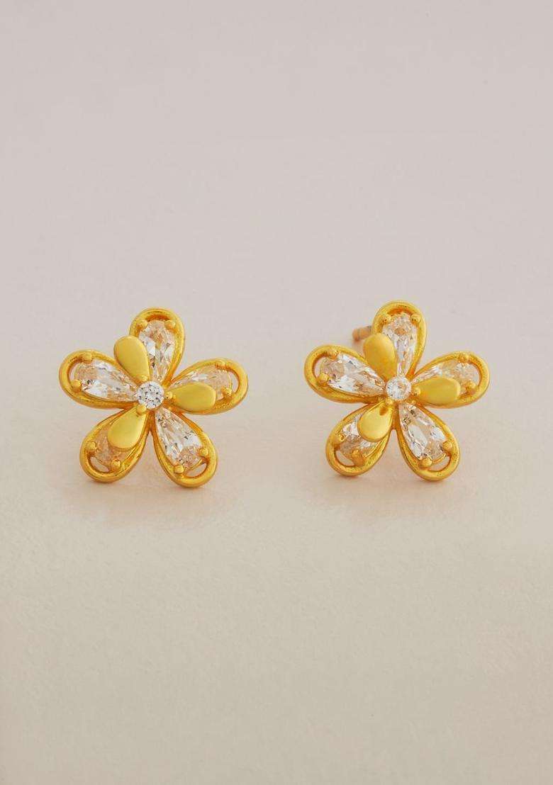 Zircon Kushals Gold-Plated Studs for Women | Stylish Party & Everyday Wear | Gift for Her - Indya