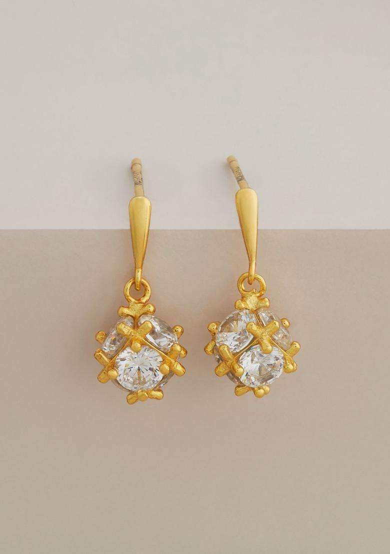 Zircon Kushals Gold-Plated Drop Earrings for Women | Stylish Party & Everyday Wear | Gift for Her - Indya