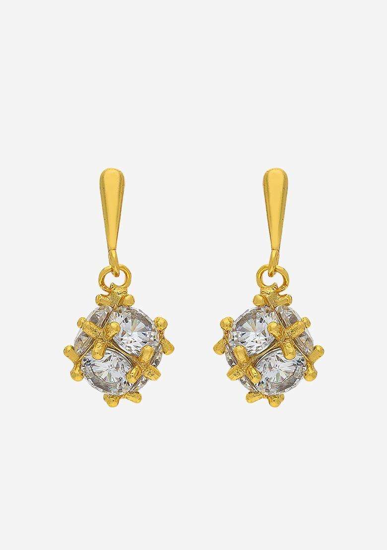 Zircon Kushals Gold-Plated Drop Earrings for Women | Stylish Party & Everyday Wear | Gift for Her - Indya