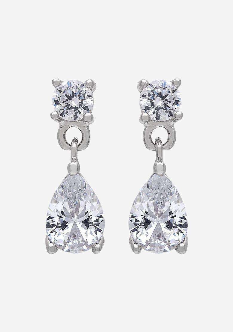 Zircon Rhodium Rhodium-Plated Drop Earrings for Women | Stylish Party & Everyday Wear | Gift for Her - Indya