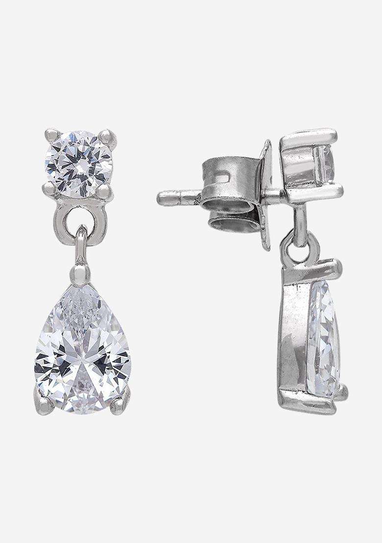 Zircon Rhodium Rhodium-Plated Drop Earrings for Women | Stylish Party & Everyday Wear | Gift for Her - Indya
