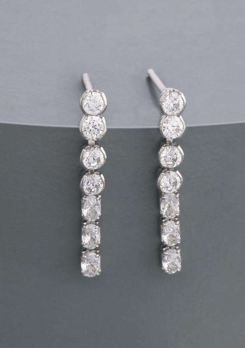 Zircon Rhodium Rhodium-Plated Drop Earrings for Women | Stylish Party & Everyday Wear | Gift for Her - Indya