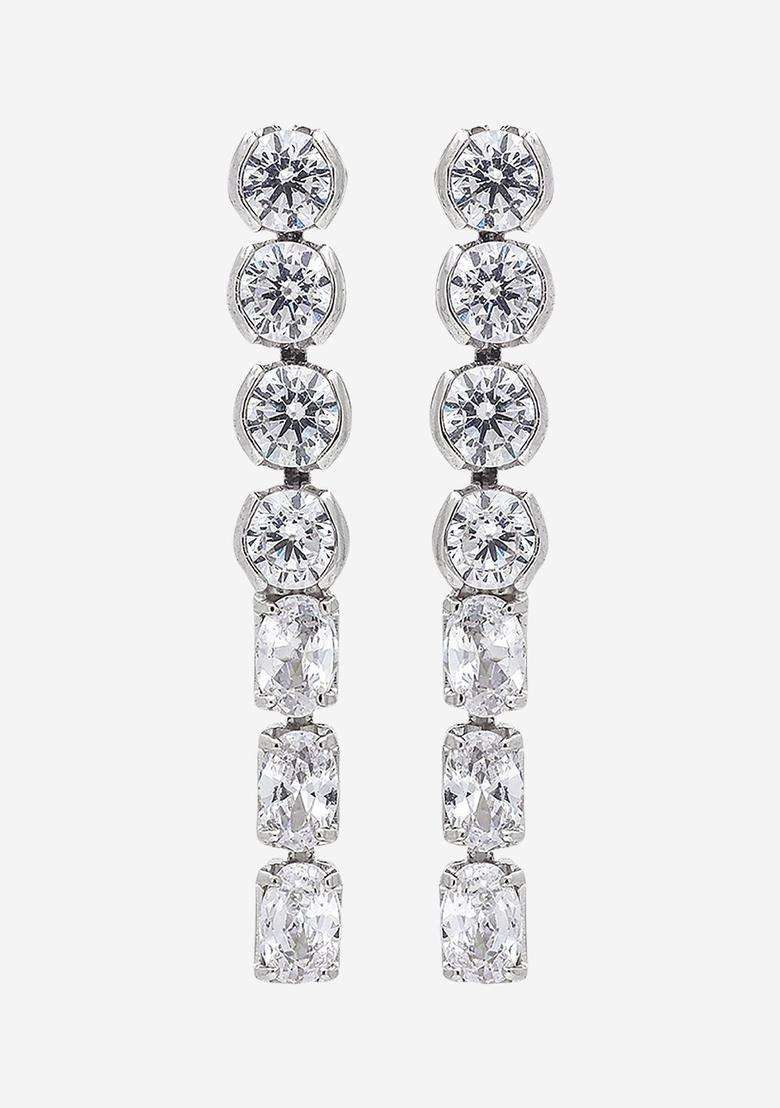 Zircon Rhodium Rhodium-Plated Drop Earrings for Women | Stylish Party & Everyday Wear | Gift for Her - Indya