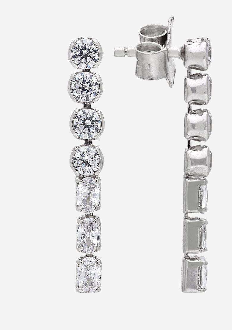 Zircon Rhodium Rhodium-Plated Drop Earrings for Women | Stylish Party & Everyday Wear | Gift for Her - Indya