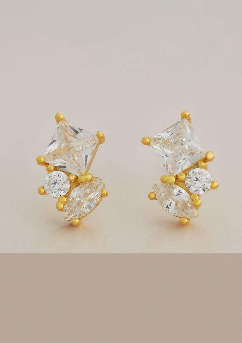 Zircon Kushals Gold-Plated Studs for Women | Stylish Party & Everyday Wear | Gift for Her - Indya