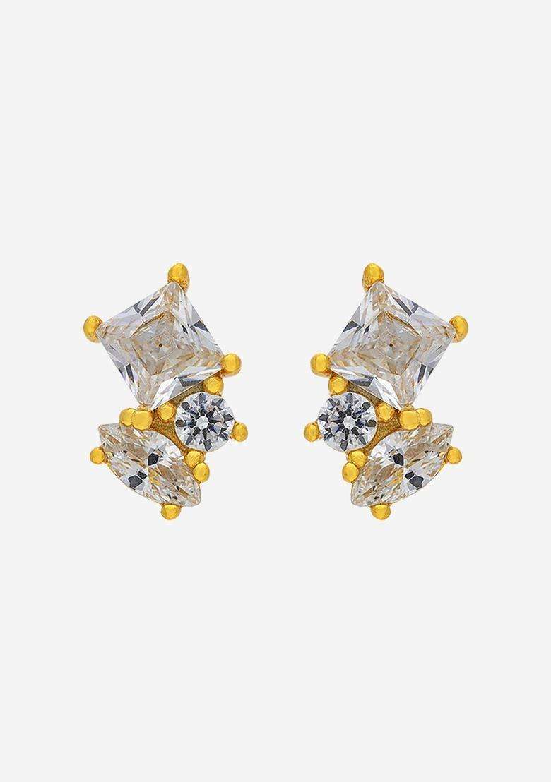 Zircon Kushals Gold-Plated Studs for Women | Stylish Party & Everyday Wear | Gift for Her - Indya