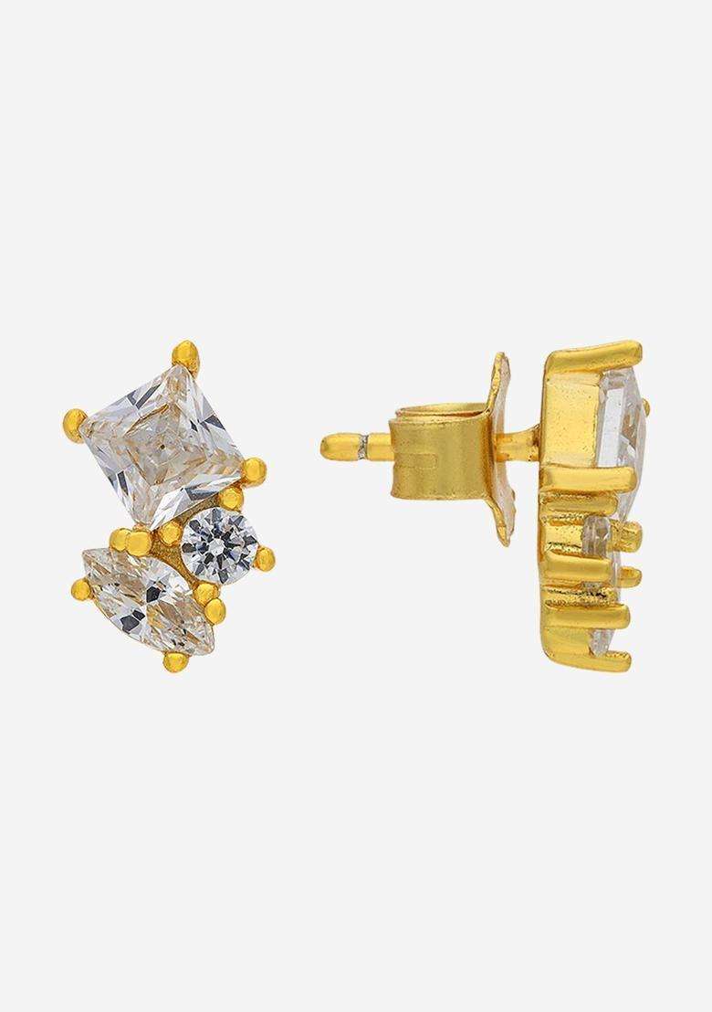 Zircon Kushals Gold-Plated Studs for Women | Stylish Party & Everyday Wear | Gift for Her - Indya