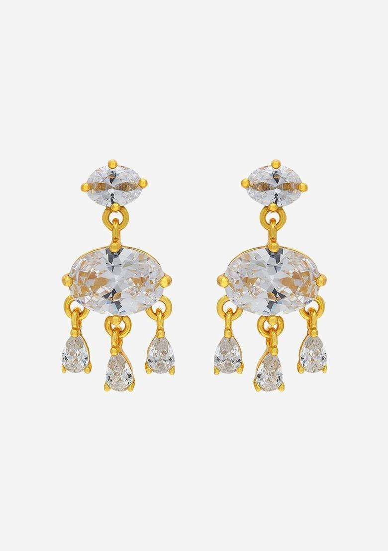 Zircon Kushals Gold-Plated Drop Earrings for Women | Stylish Party & Everyday Wear | Gift for Her - Indya