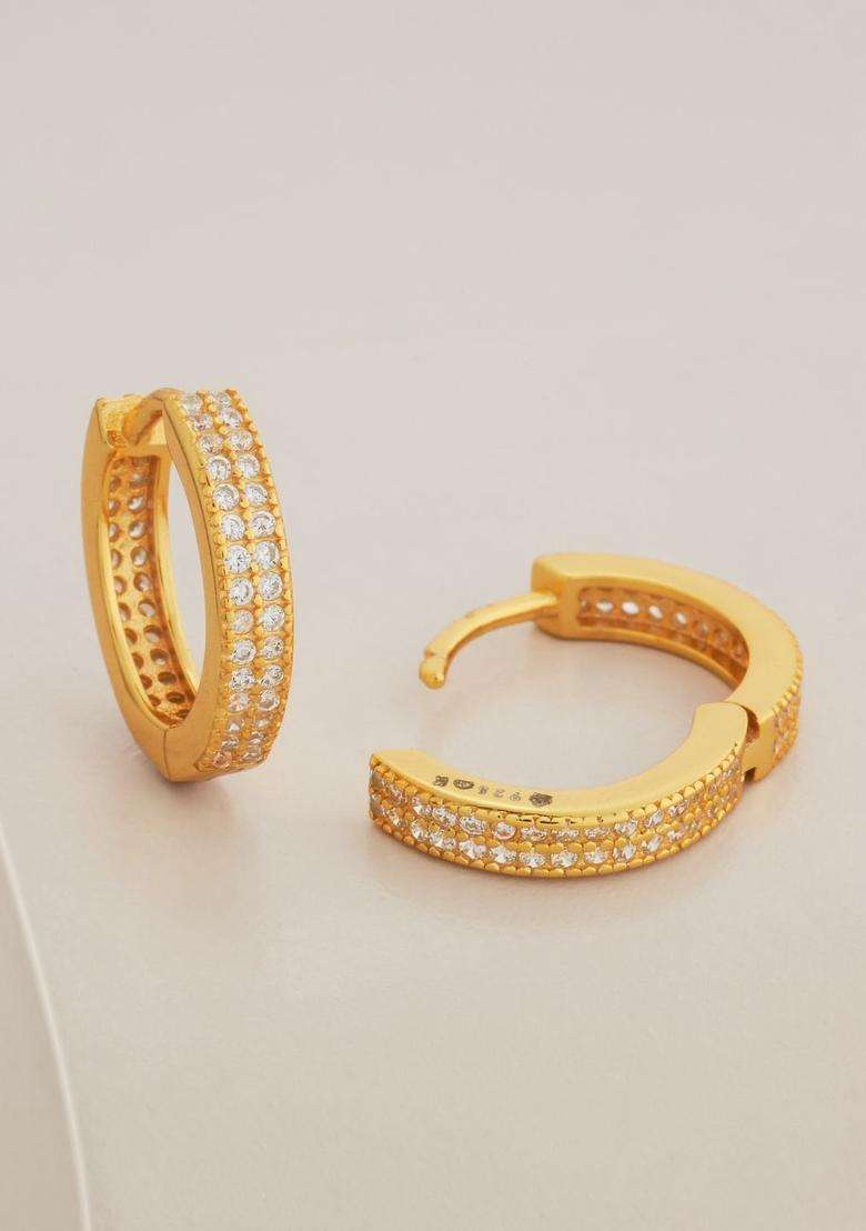 Zircon Kushals Gold-Plated Circular Hoop Earrings for Women | Stylish Party & Everyday Wear | Gift for Her - Indya