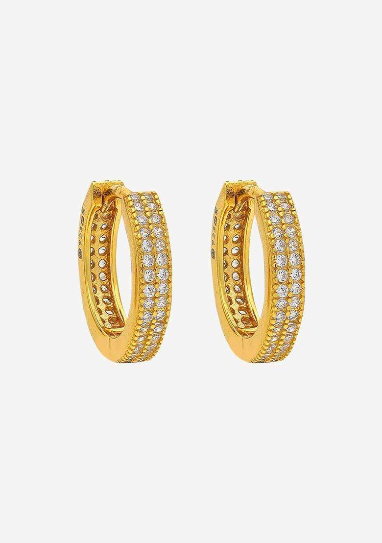 Zircon Kushals Gold-Plated Circular Hoop Earrings for Women | Stylish Party & Everyday Wear | Gift for Her - Indya