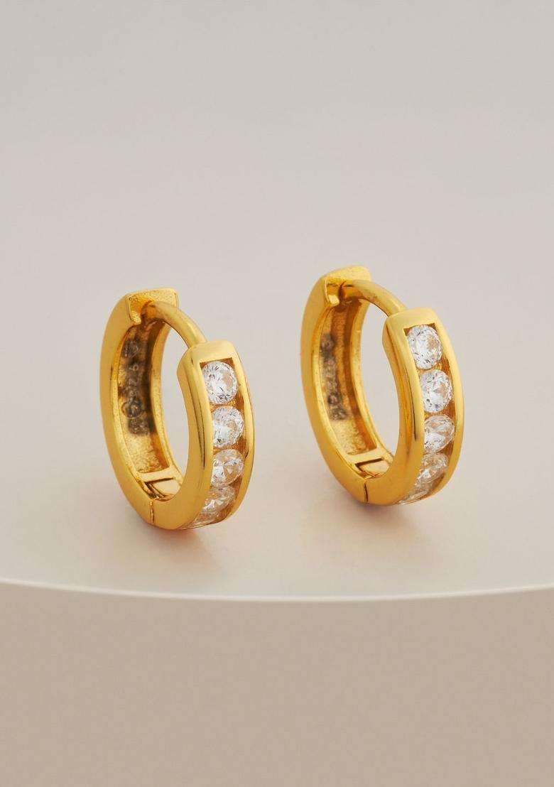 Zircon Kushals Gold-Plated Circular Hoop Earrings for Women | Stylish Party & Everyday Wear | Gift for Her - Indya