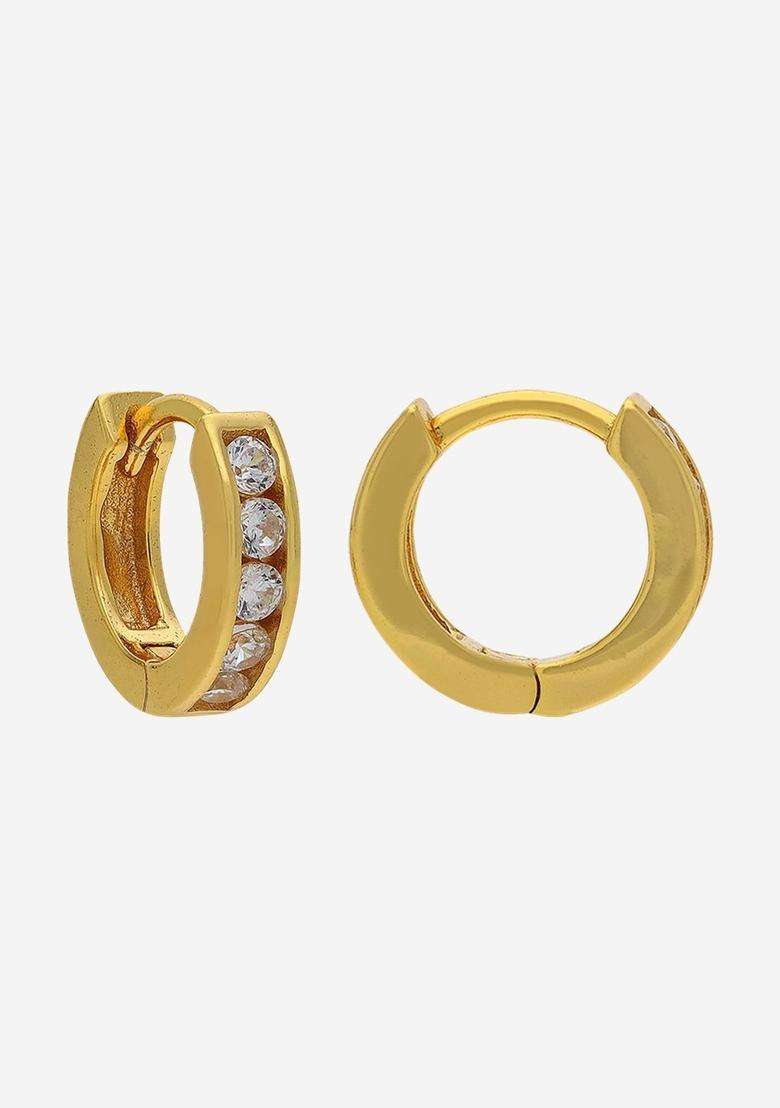 Zircon Kushals Gold-Plated Circular Hoop Earrings for Women | Stylish Party & Everyday Wear | Gift for Her - Indya