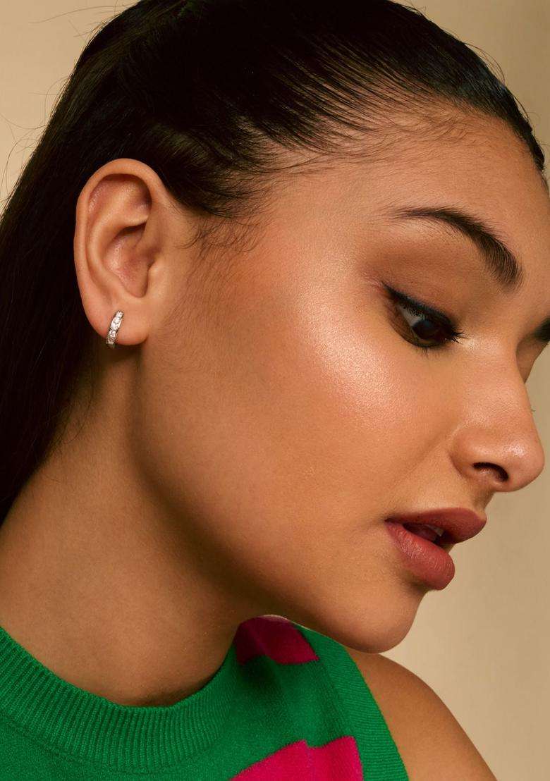 Zircon Rhodium Rhodium-Plated Circular Hoop Earrings for Women | Stylish Party & Everyday Wear | Gift for Her - Indya